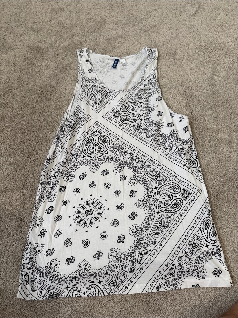 H&M White Tank Top with Black Bandana Print